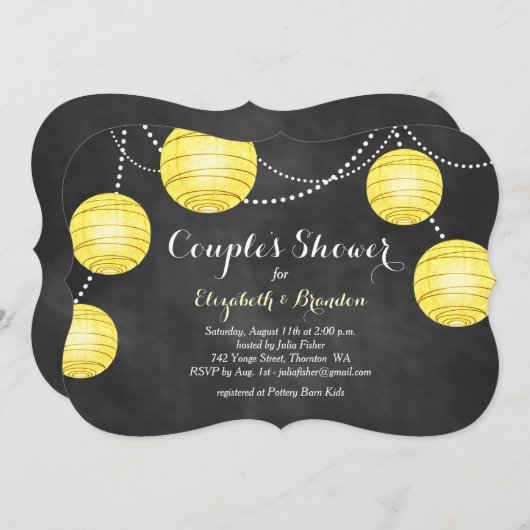 Invitation Lanternes jaunes sur Chalk Couple's Shower Invitat (Devant / Derrière)