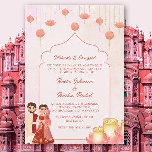Invitation Lanternes Lotus Mehndi Sangeet Mariage Indien
