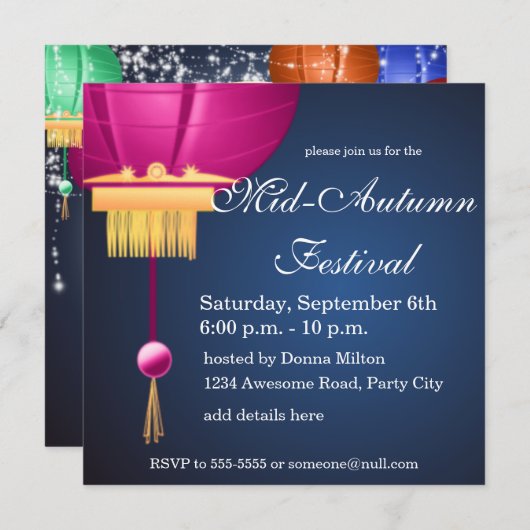 Invitation Lanternes, Lune et Mooncakes (Devant / Derrière)