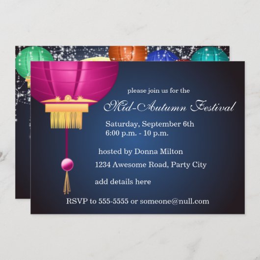 Invitation Lanternes, Lune et Mooncakes (Devant / Derrière)