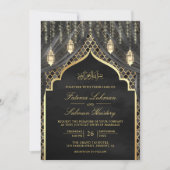 Invitation Lanternes or Rideau gris foncé Mariage musulman (Devant)