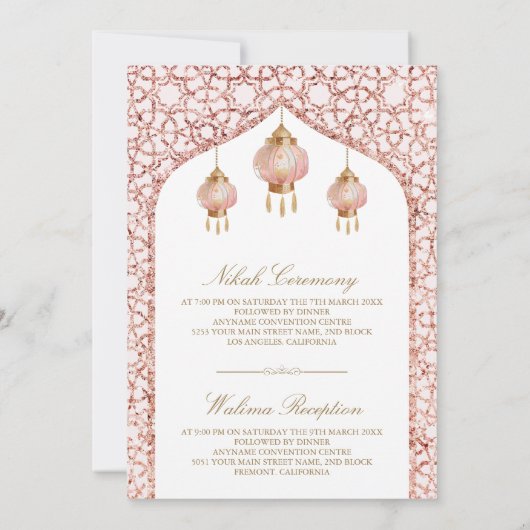 Invitation Lanternes roses Blush Rose or musulman Mariage (Dos)