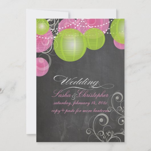 Invitation Lanternes roses et vertes PixDezines/tableau noir (Devant)