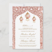 Invitation Lanternes roses rose doré Mariage musulman (Devant)