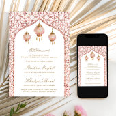 Invitation Lanternes roses rose doré Mariage musulman