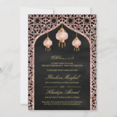 Invitation Lanternes roses Rose noir or Mariage musulman (Devant)