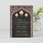 Invitation Lanternes roses Rose noir or Mariage musulman (Debout devant)