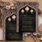 Invitation Lanternes roses Rose noir or Mariage musulman