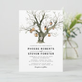 Invitation Lanternes Rustiques en Chêne Sculpté pour Mariage (Debout devant)