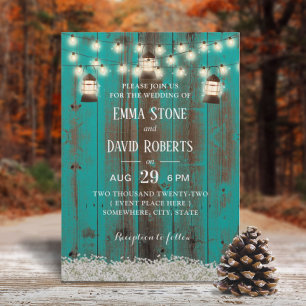 Invitation Lanternes Rustiques & Gypsophile Grange Bleue Turq