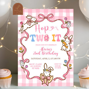 Invitation Lapin à carreaux roses fantaisistes Hop TWO it 2e