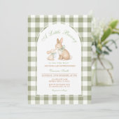 Invitation Lapin à carreaux verts Printemps Baby Shower (Debout devant)