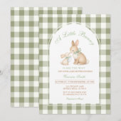 Invitation Lapin à carreaux verts Printemps Baby Shower (Devant / Derrière)