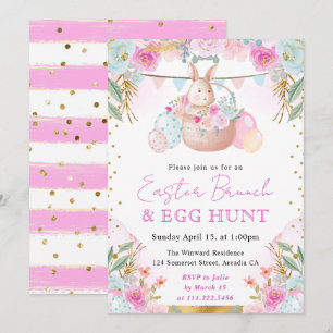 Invitation Lapin à l'aquarelle et fleurs de printemps Pâques
