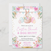 Invitation Lapin à l'aquarelle et fleurs printanières de Pâqu (Devant)