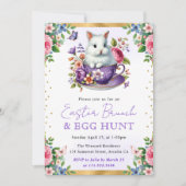 Invitation Lapin à l'aquarelle Fleurs de printemps Brunch de (Devant)