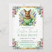 Invitation Lapin à l'aquarelle Fleurs de printemps Brunch de (Devant)
