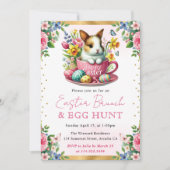 Invitation Lapin à l'aquarelle Fleurs de printemps Brunch de  (Devant)