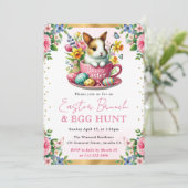 Invitation Lapin à l'aquarelle Fleurs de printemps Brunch de  (Debout devant)