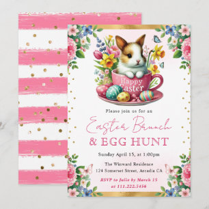 Invitation Lapin à l'aquarelle Fleurs de printemps Brunch de 