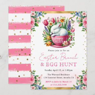 Invitation Lapin à l'aquarelle Fleurs de printemps Bruncht de