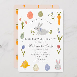 Invitation Lapin à l'aquarelle Pâques brunch & chasse aux œuf