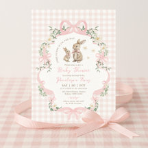 Lapin à ruban rose Gingham Floral Fille Baby Showe