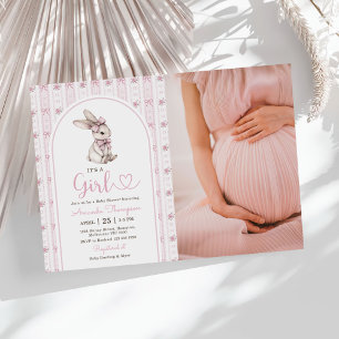 Invitation Lapin à ruban rose vintage Photo de shower de bébé