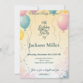 Invitation Lapin adorable avec Balloon personnalisable Annive (Devant)