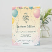 Invitation Lapin adorable avec Balloon personnalisable Annive (Debout devant)