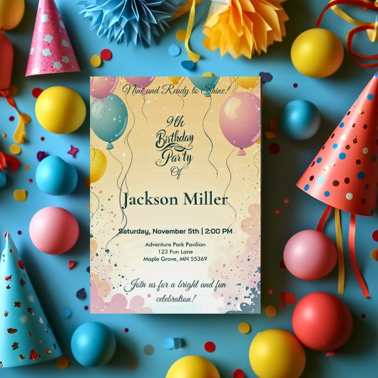 Invitation Lapin adorable avec Balloon personnalisable Annive