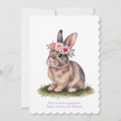 Invitation Lapin Aquarelle Avec Baby shower Fleur Couronne (Dos)