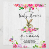 Invitation Lapin Aquarelle Lapin Baby shower Floral Invitat (Devant / Derrière)
