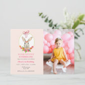 Invitation Lapin aquarelle pour un 1er anniversaire avec phot (Debout devant)