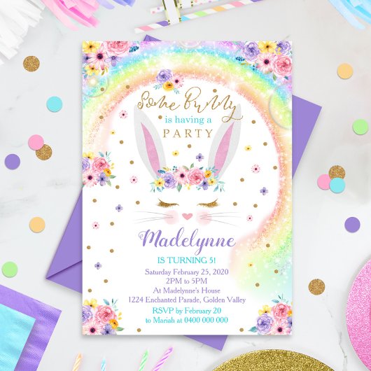 Invitation Lapin Arc-en-Ciel Anniversaire Lapin