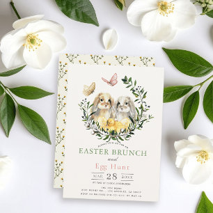 Invitation Lapin aux oreilles tombantes Poussin Papillon Brun