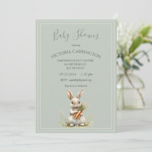 Invitation Lapin avec carottes et Baby shower de fleurs