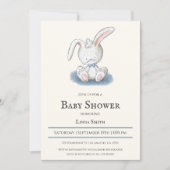 Invitation Lapin avec Cravate Bleu Bow Baby shower garçon (Devant)