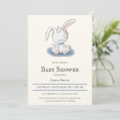 Invitation Lapin avec Cravate Bleu Bow Baby shower garçon (Debout devant)