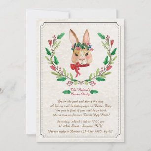 Invitation Lapin avec l'invitation rouge de Pâques de ruban