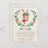 Invitation Lapin avec l'invitation rouge de Pâques de ruban (Devant / Derrière)