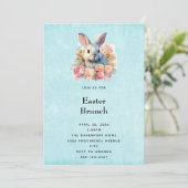 Invitation Lapin avec une guirlande de roses Pâques mignon (Debout devant)