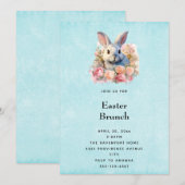 Invitation Lapin avec une guirlande de roses Pâques mignon (Devant / Derrière)