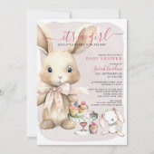 Invitation Lapin Baby shower fille (Devant)