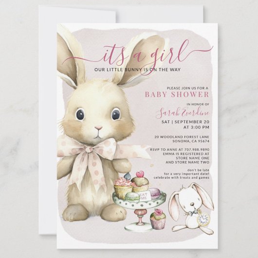 Invitation Lapin Baby shower fille