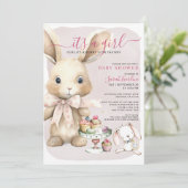 Invitation Lapin Baby shower fille (Debout devant)