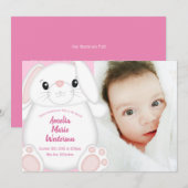 Invitation Lapin Baby shower rose (Devant / Derrière)