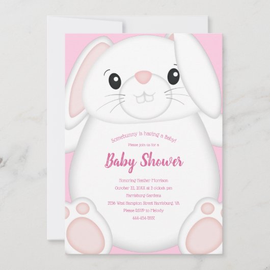 Invitation Lapin Baby shower rose (Devant)