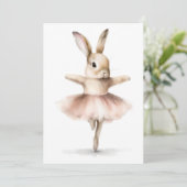 Invitation Lapin ballerine à l'aquarelle dansant rose chamois (Debout devant)