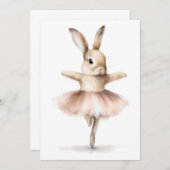 Invitation Lapin ballerine à l'aquarelle dansant rose chamois (Devant / Derrière)